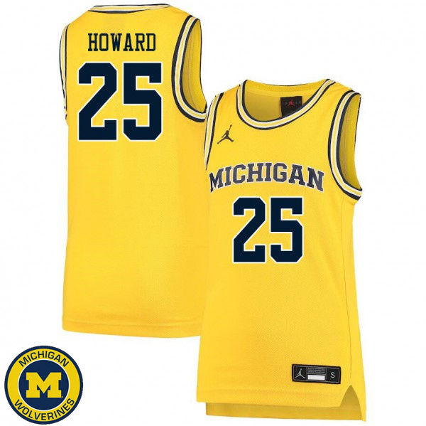 Men's Michigan Wolverines #25 Jace Howard Yellow Basketball Basketball Jersey